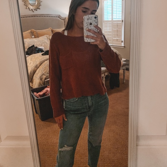 pink pocketed knit sweater - Picture 1 of 1